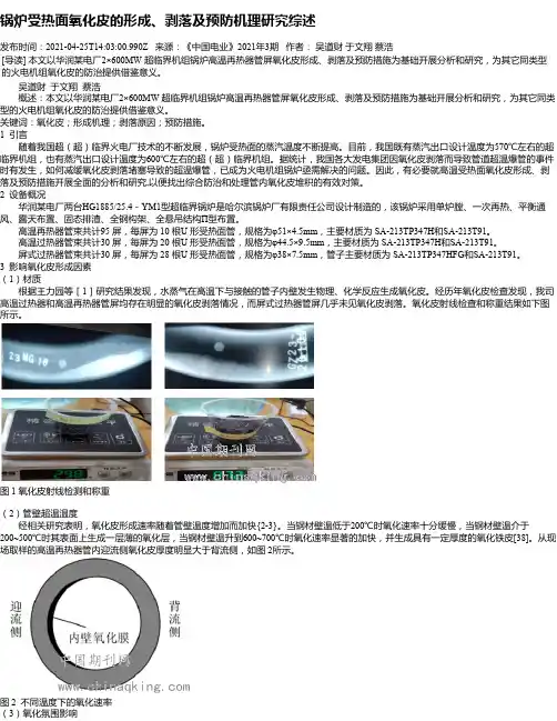 锅炉受热面氧化皮的形成、剥落及预防机理研究综述