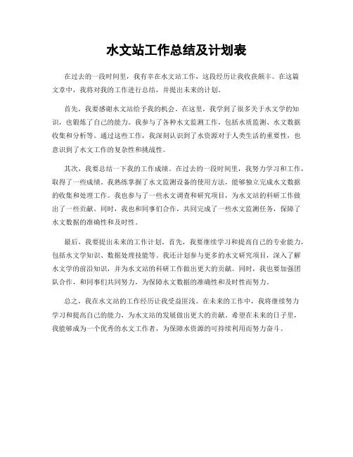 水文站工作总结及计划表