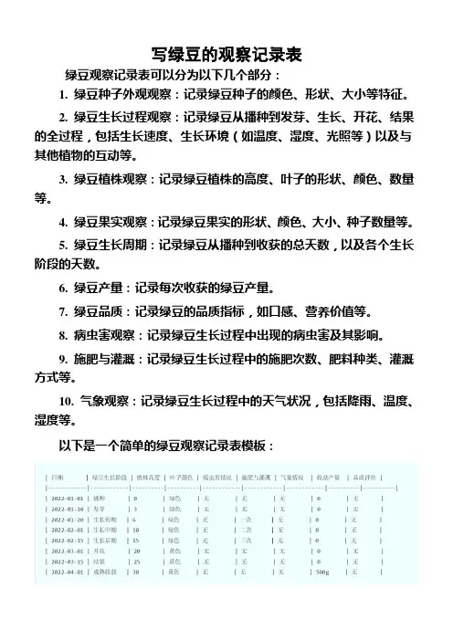 写绿豆的观察记录表