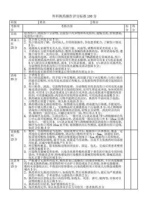 外科换药操作评分标准
