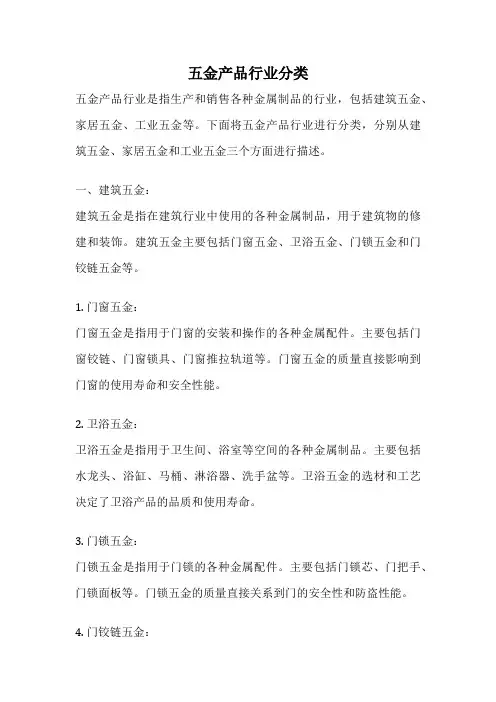 五金产品行业分类