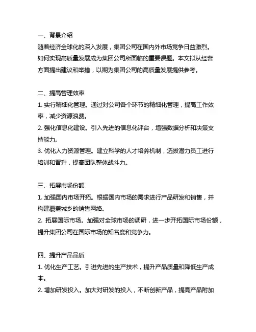 集团公司高质量发展经营方面的建议和举措