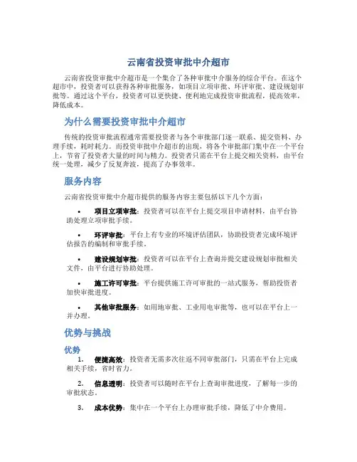 云南省投资审批中介超市