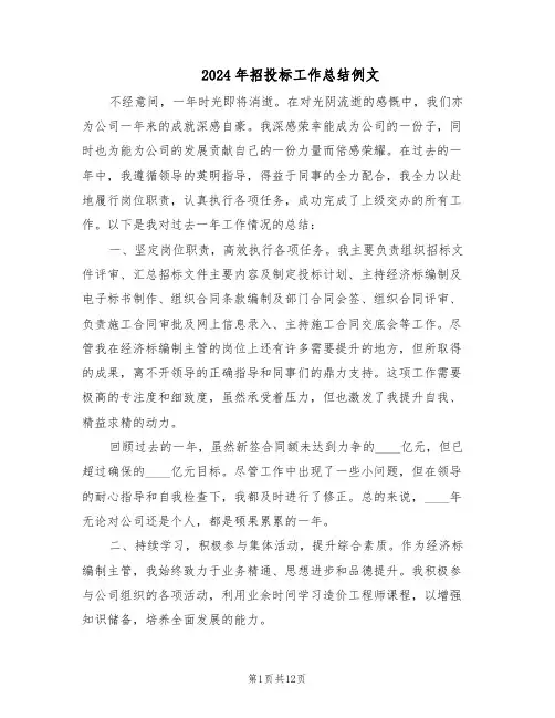 2024年招投标工作总结例文（六篇）