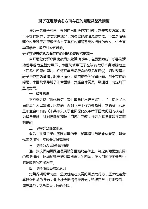 班子在理想信念方面存在的问题及整改措施