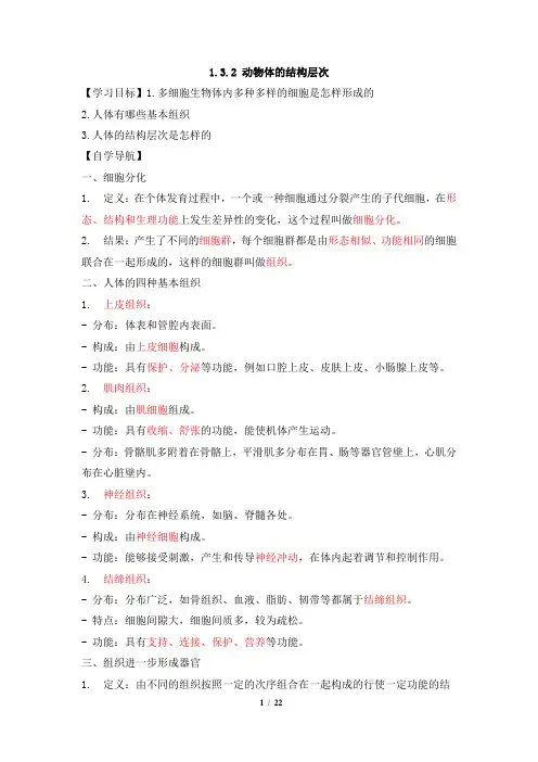 《动物体的结构层次》每课一练(解析版)