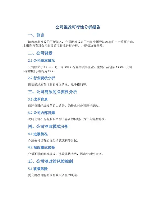 公司混改可行性分析报告