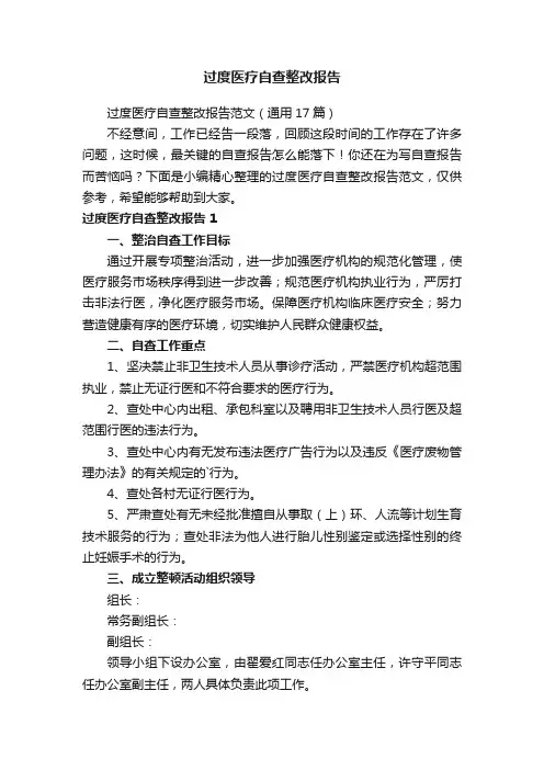 过度医疗自查整改报告范文（通用17篇）