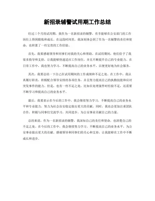 新招录辅警试用期工作总结