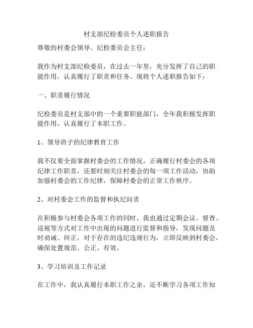 村支部纪检委员个人述职报告