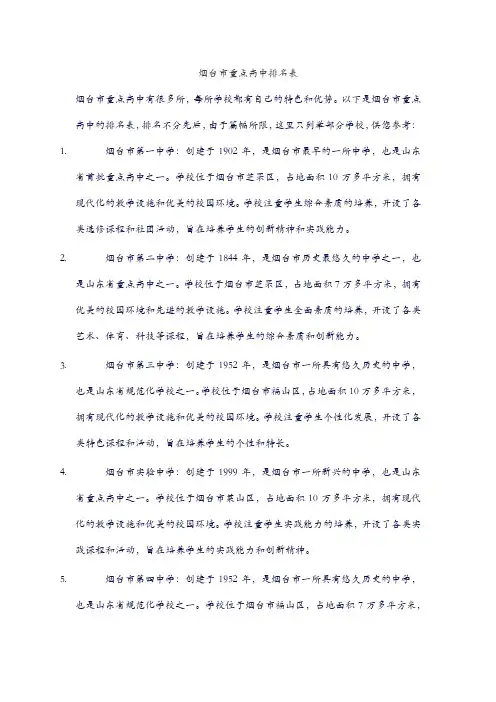 烟台市重点高中排名表