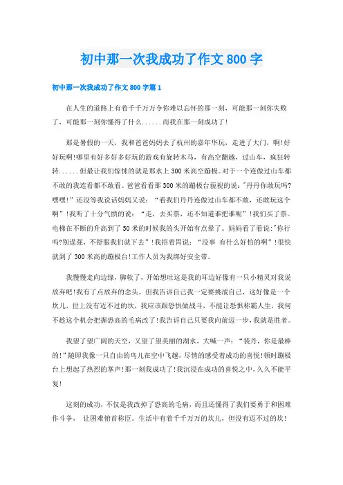 初中那一次我成功了作文800字