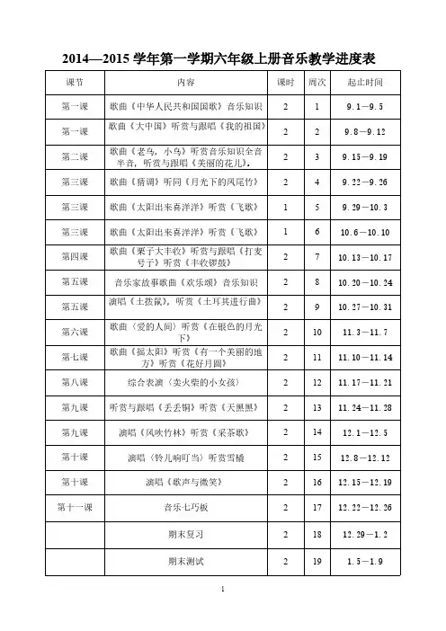 【免费下载】六年级上册音乐教案