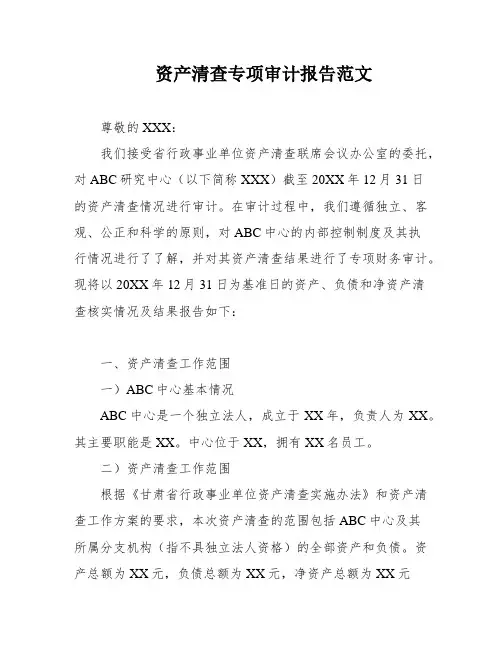 资产清查专项审计报告范文