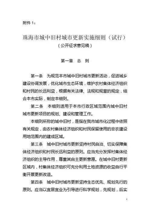 珠海市城中旧村城市更新实施细则(试行)