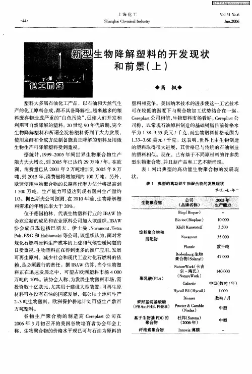 新型生物降解塑料的开发现状和前景(上)