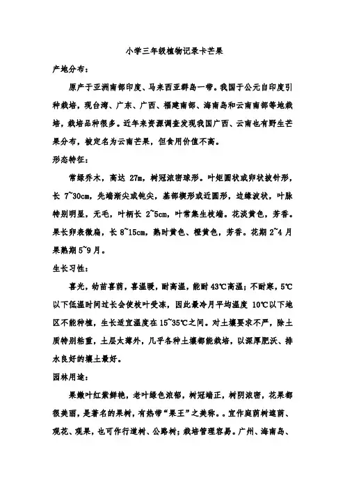 小学三年级植物记录卡芒果