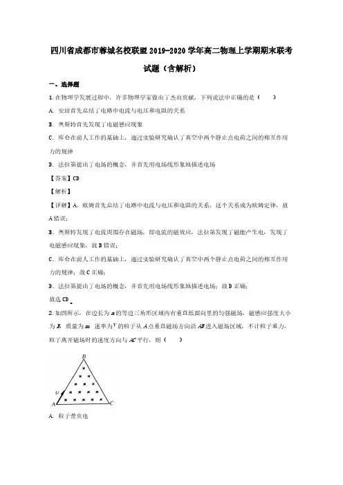 四川省成都市蓉城名校联盟2019-2020学年高二物理上学期期末联考试题【含解析】