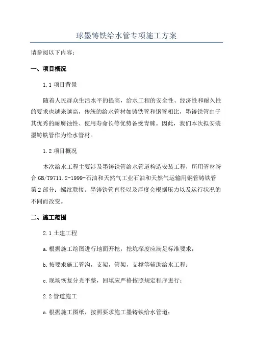 球墨铸铁给水管专项施工方案
