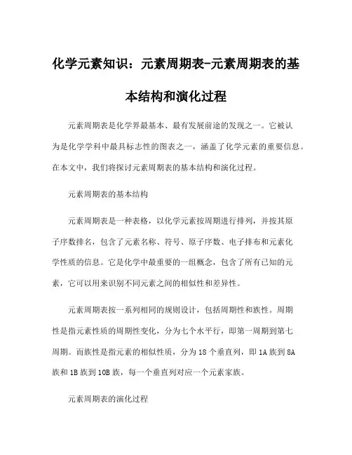化学元素知识：元素周期表-元素周期表的基本结构和演化过程