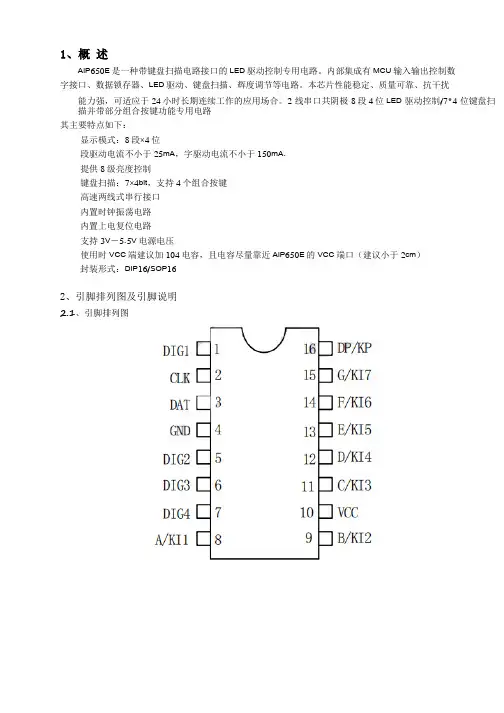 AIP1650 TM1650中微爱芯LED显示驱动芯片