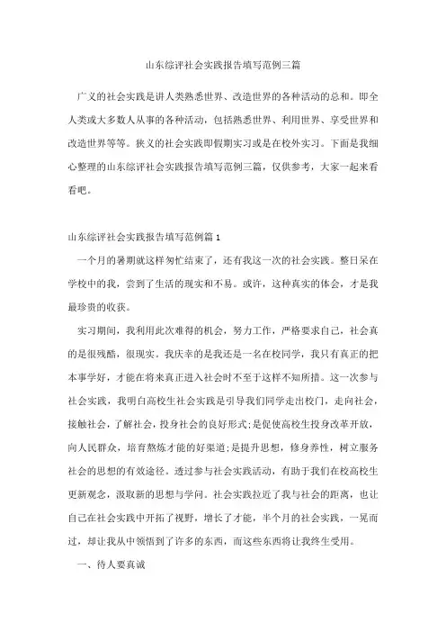 山东综评社会实践报告填写范例三篇