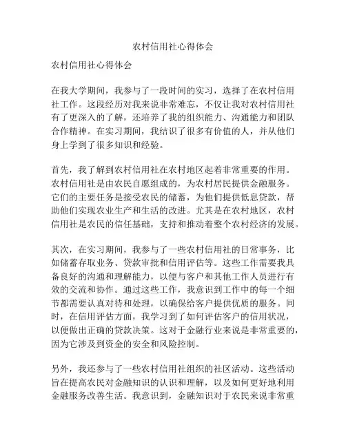 农村信用社心得体会