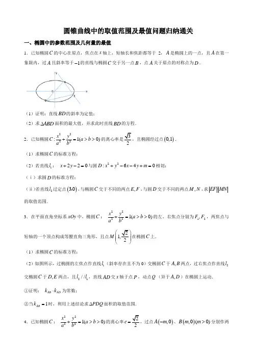 圆锥曲线中的取值范围及最值问题归纳通关