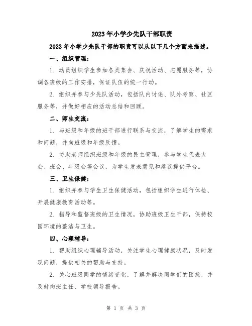 2023年小学少先队干部职责