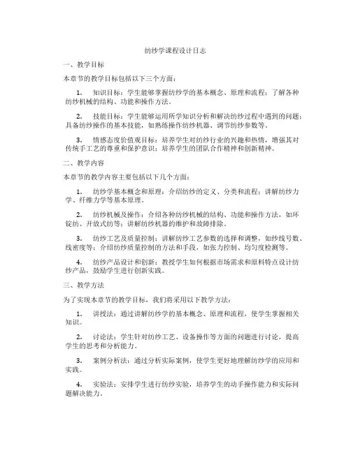 纺纱学课程设计日志