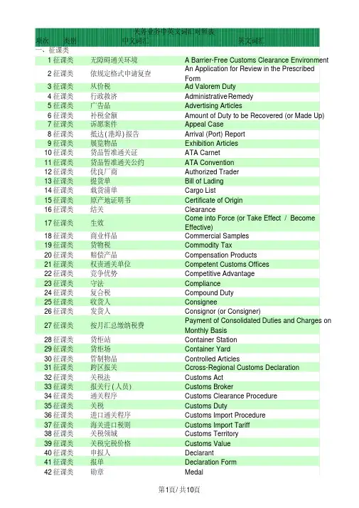 关务用语中英文对照customs