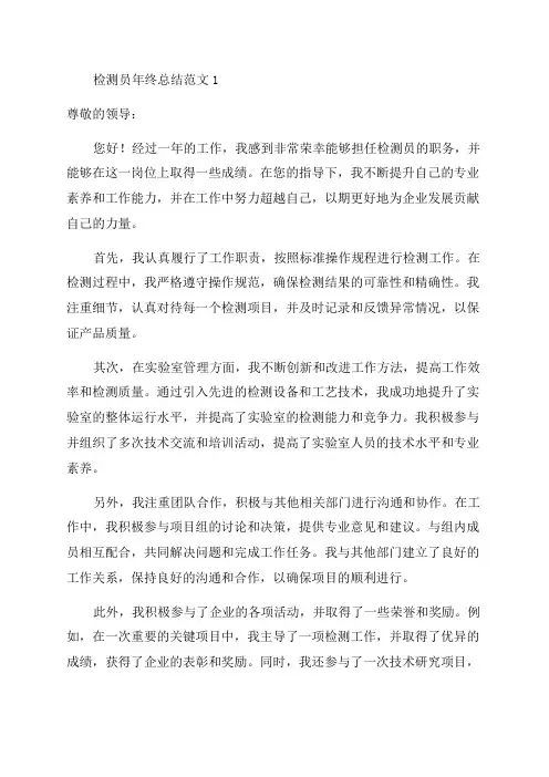 检测员年终总结范文1