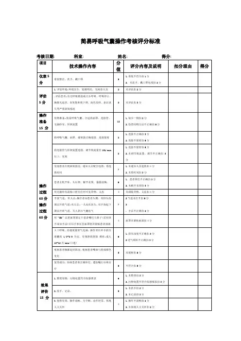 简易呼吸气囊操作考核评分标准