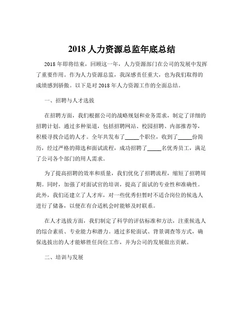 2018人力资源总监年底总结