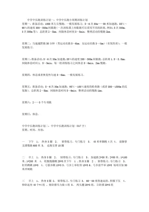 中学中长跑训练计划3篇
