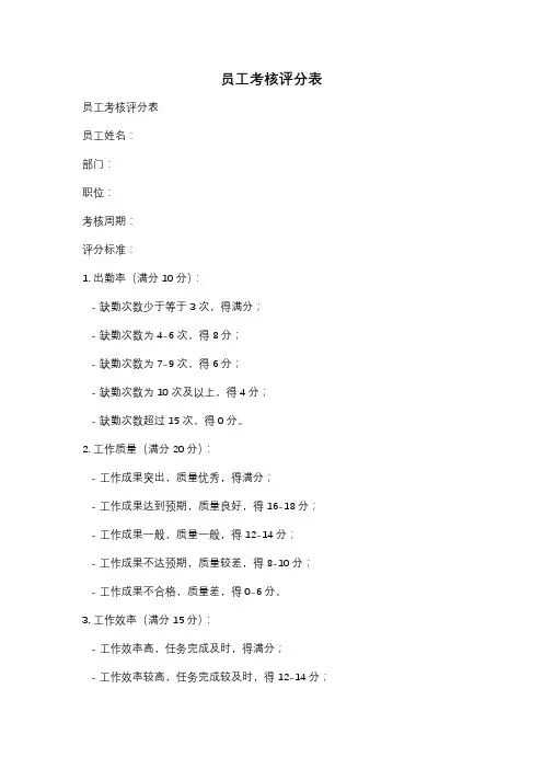 员工考核评分表