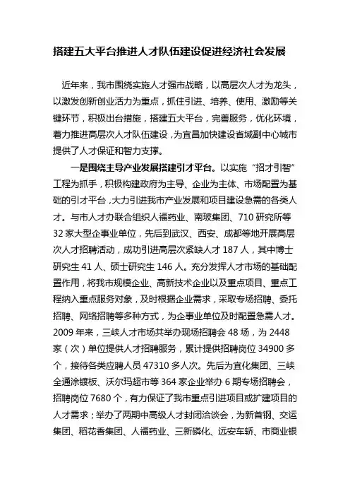 搭建五大平台推进人才队伍建设促进经济社会发展