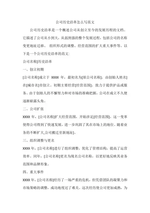 公司历史沿革怎么写范文