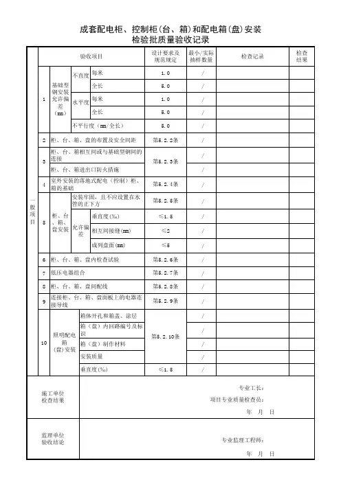 成套配电柜、控制柜(台、箱)和配电箱(盘)安装检验批质量验收记录