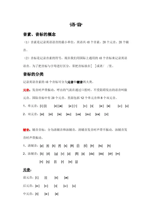 小升初语音音标详细分类(含对应的中英文单词对照)语音入门初中生必备