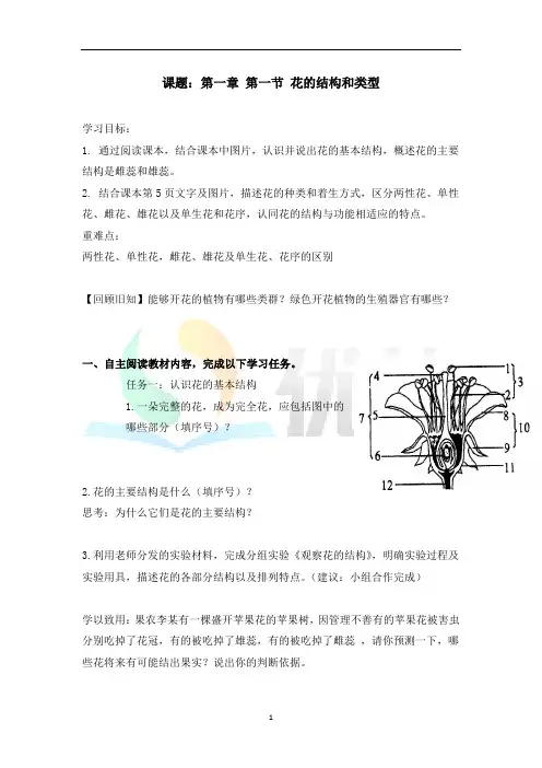 济南版生物八年级上册_《花的结构和类型》精品学案