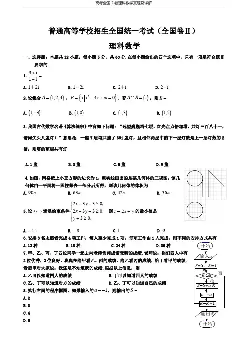 2019年高考全国2卷理科数学真题及详解(word解析版)