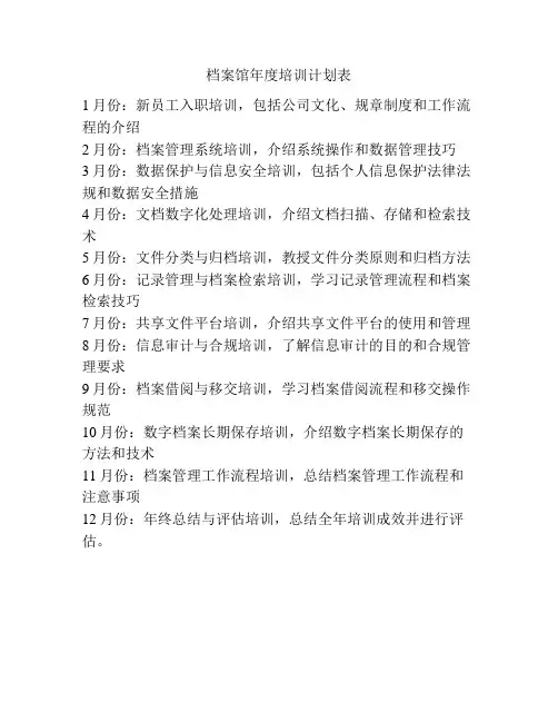 档案馆年度培训计划表