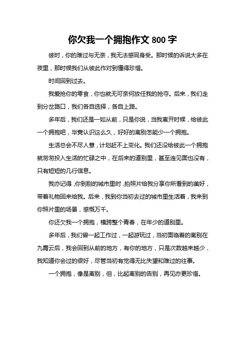 你欠我一个拥抱作文800字