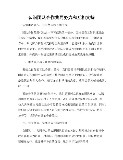 认识团队合作共同努力和互相支持