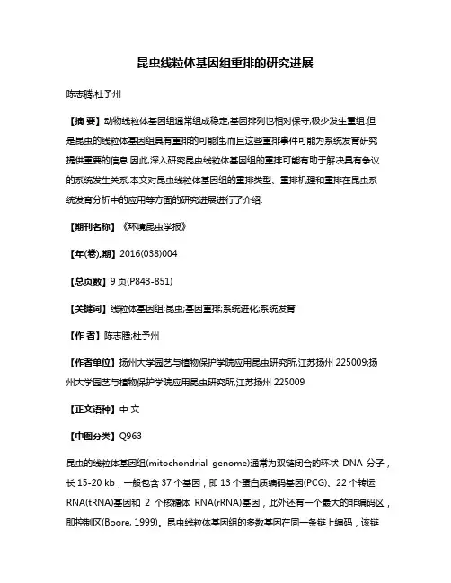 昆虫线粒体基因组重排的研究进展