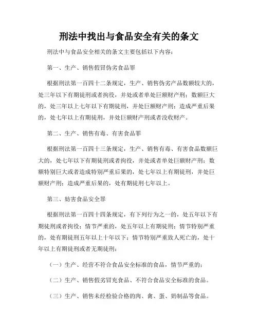 刑法中找出与食品安全有关的条文