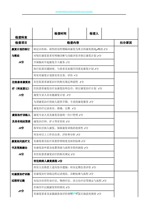 康复科质量与安全考核标准
