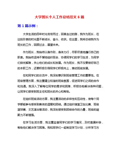 大学班长个人工作总结范文6篇