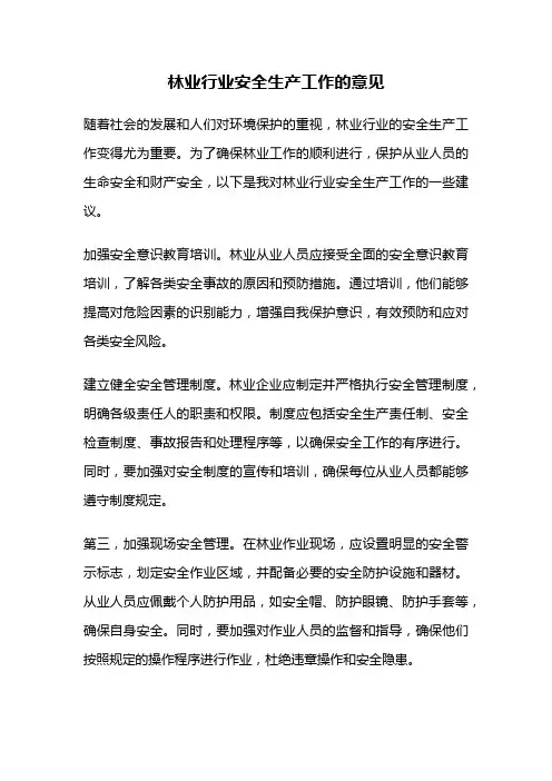 林业行业安全生产工作的意见